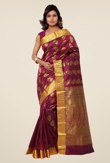 Janasya Magenta Printed Kanchipuram Art Silk Saree Janasya Magenta Printed Kanchipuram Art Silk Saree