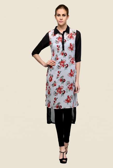 Indi Dori White Floral Print Kurta Indi Dori White Floral Print Kurta