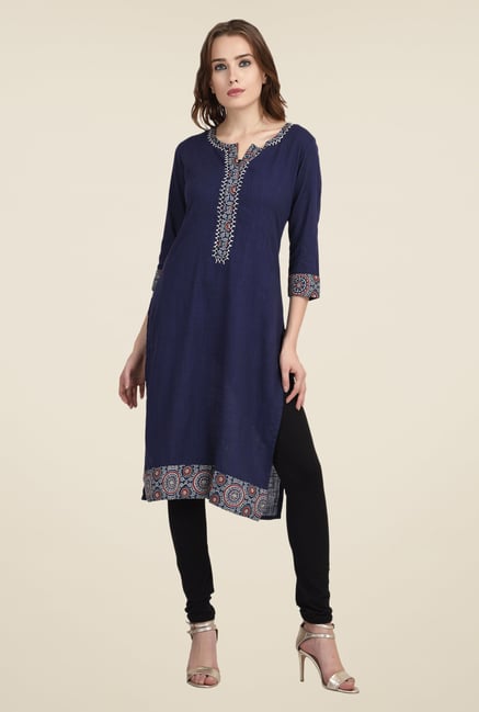 Indi Dori Navy Solid Jaipuri Kurta Indi Dori Navy Solid Jaipuri Kurta