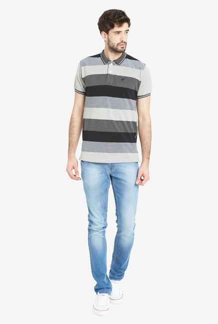Globus Grey Striped Polo T Shirt Globus Grey Striped Polo T Shirt
