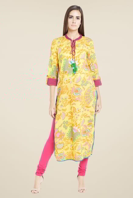 Globus Yellow Printed Kurta Globus Yellow Printed Kurta
