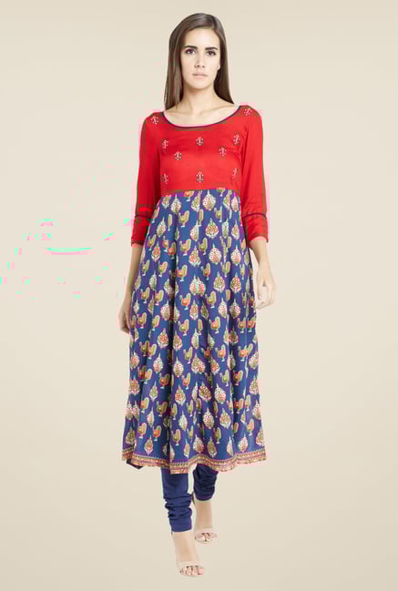 Globus Red & Blue Printed Kurta Globus Red & Blue Printed Kurta