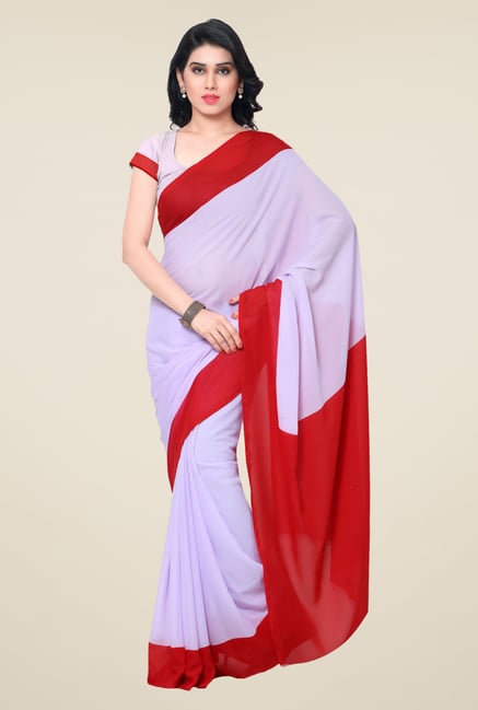 Janasya White & Red Solid Georgette Saree Janasya White & Red Solid Georgette Saree