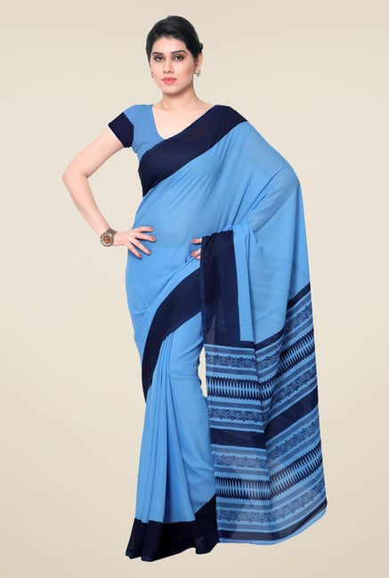 Janasya Blue Solid Georgette Saree Janasya Blue Solid Georgette Saree