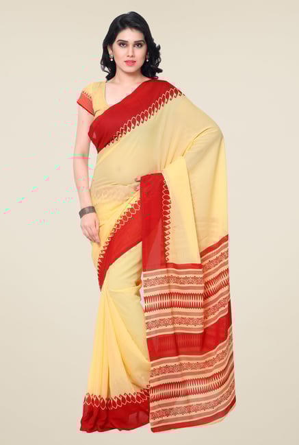 Janasya Yellow & Red Georgette Saree Janasya Yellow & Red Georgette Saree
