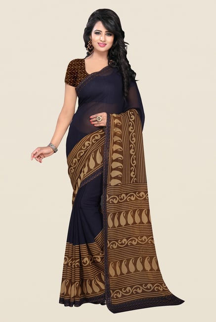 Janasya Navy & Brown Printed Georgette Saree Janasya Navy & Brown Printed Georgette Saree