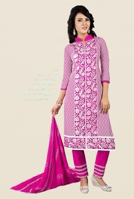 Salwar Studio Pink & White Floral Dress Material Salwar Studio Pink & White Floral Dress Material