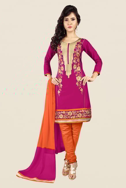 Salwar Studio Pink & Orange Embroidered Dress Material Salwar Studio Pink & Orange Embroidered Dress Material