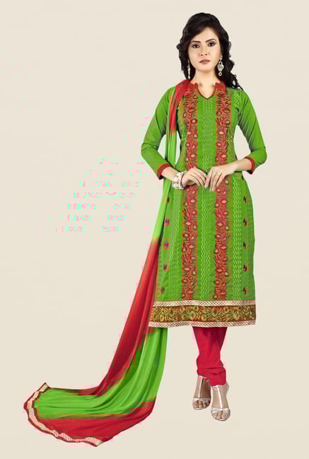 Salwar Studio Green & Red Embroidered Dress Material Salwar Studio Green & Red Embroidered Dress Material
