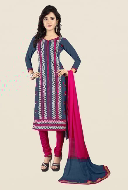 Salwar Studio Grey & Pink Embroidered Dress Material Salwar Studio Grey & Pink Embroidered Dress Material