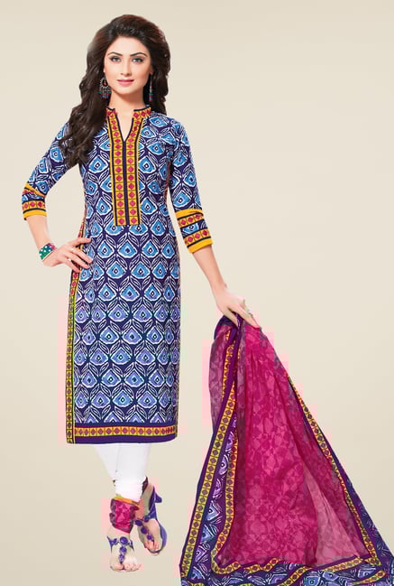 Salwar Studio Blue & White Printed Dress Material Salwar Studio Blue & White Printed Dress Material