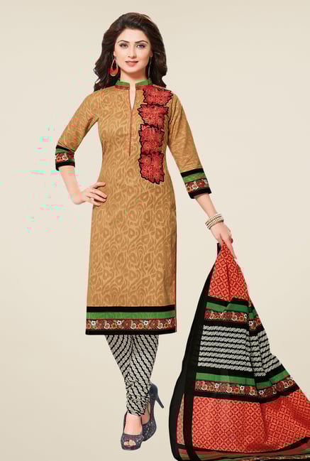 Salwar Studio Beige & Black Floral Dress Material Salwar Studio Beige & Black Floral Dress Material