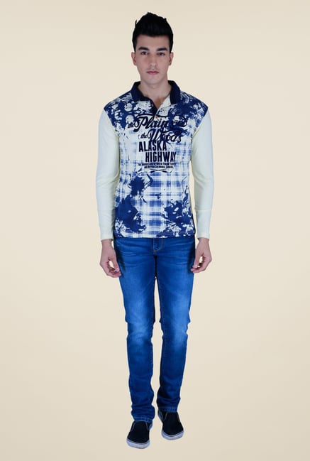 Lawman Off White Printed Polo T Shirt Lawman Off White Printed Polo T Shirt