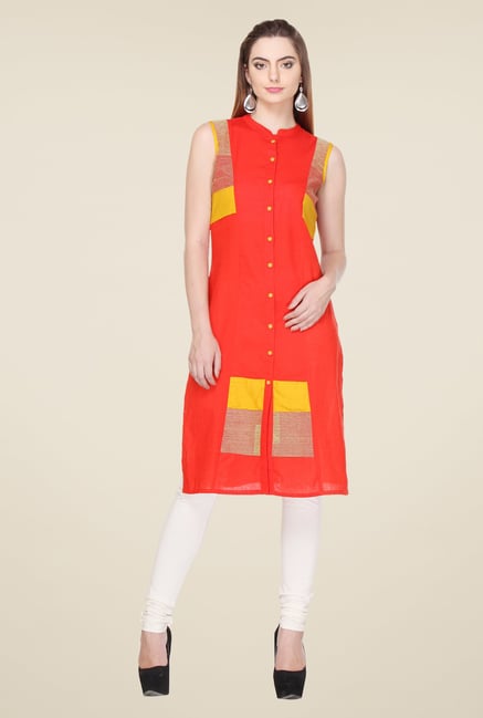 Varanga Orange Solid Kurta Varanga Orange Solid Kurta