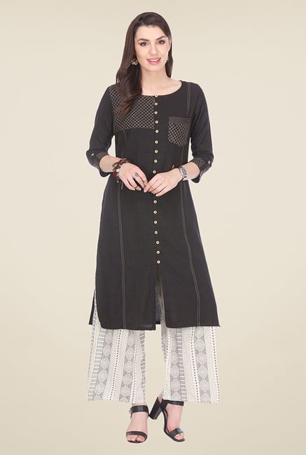 Varanga Black Solid Kurta Varanga Black Solid Kurta