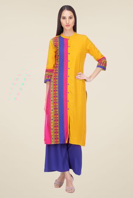 Varanga Yellow Printed Kurta Varanga Yellow Printed Kurta