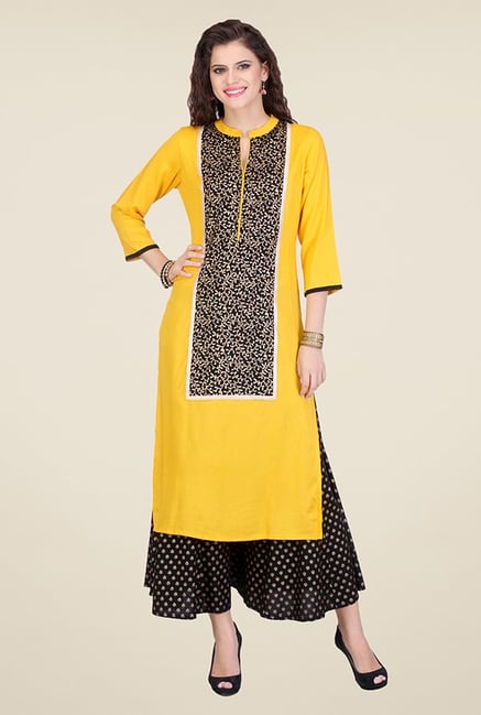 Varanga Yellow Printed Kurta Varanga Yellow Printed Kurta