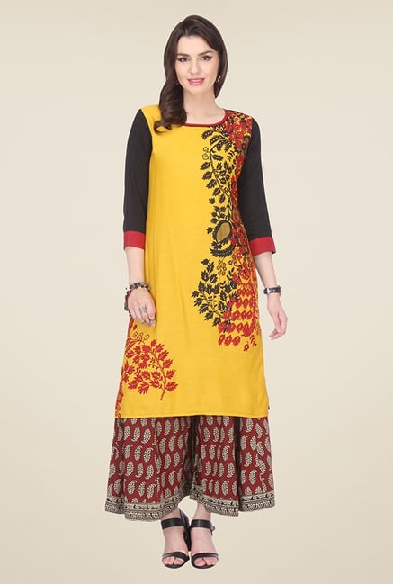 Varanga Yellow Printed Kurta Varanga Yellow Printed Kurta