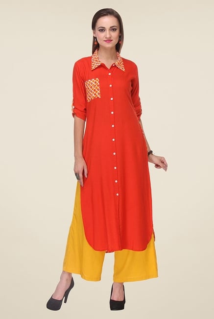 Varanga Orange Solid Kurta Varanga Orange Solid Kurta