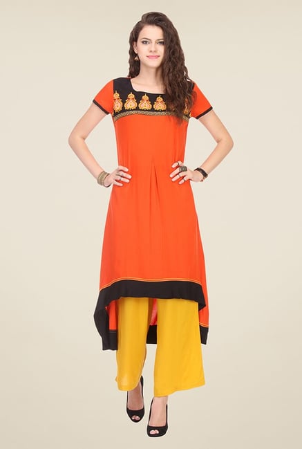Varanga Orange Embroidered Kurta Varanga Orange Embroidered Kurta