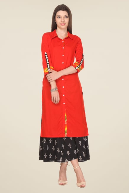 Varanga Red Solid Kurta Varanga Red Solid Kurta