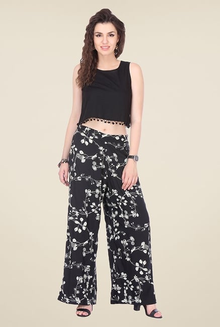 Varanga Black Floral Print Palazzo Varanga Black Floral Print Palazzo