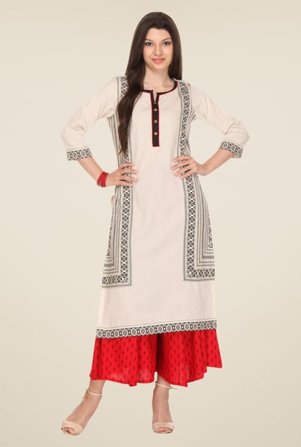 Varanga Beige Printed Kurta Varanga Beige Printed Kurta