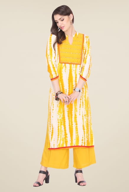 Varanga Yellow Printed Kurta Varanga Yellow Printed Kurta