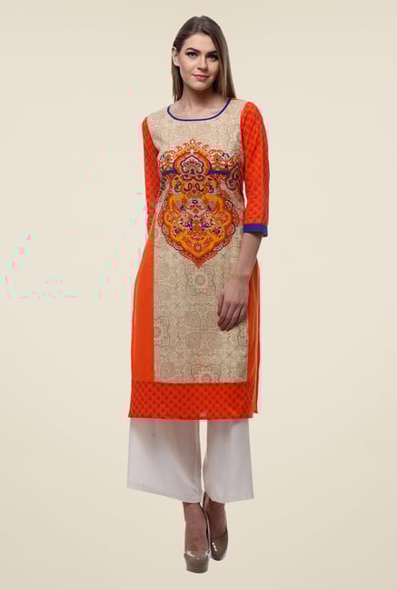 Varanga Orange Printed Kurta Varanga Orange Printed Kurta