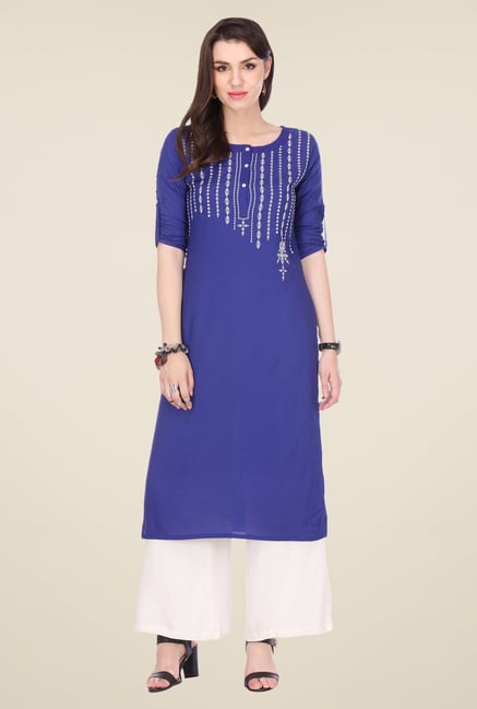 Varanga Blue Embroidered Kurta Varanga Blue Embroidered Kurta