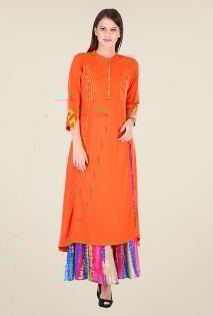 Varanga Orange Solid Kurta Varanga Orange Solid Kurta