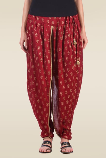 9rasa Maroon Block Printed Dhoti 9rasa Maroon Block Printed Dhoti