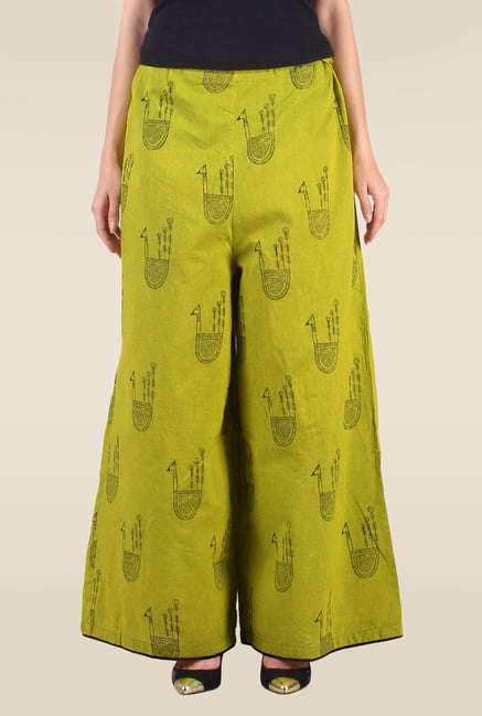 9rasa Lime Green Printed Palazzo 9rasa Lime Green Printed Palazzo
