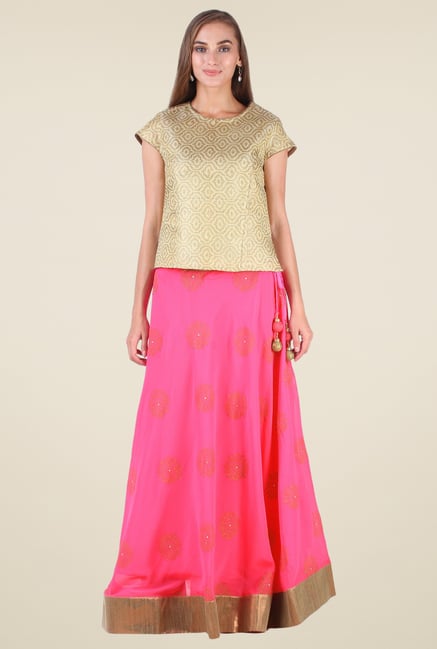 9rasa Gold & Pink Printed Lehenga Set 9rasa Gold & Pink Printed Lehenga Set