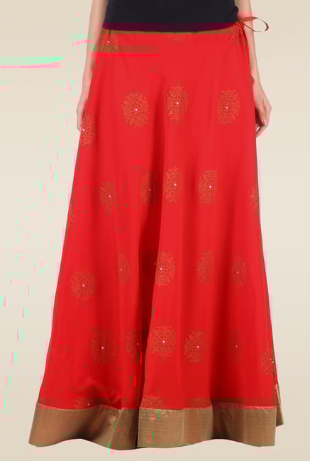 9rasa Red Printed Skirt 9rasa Red Printed Skirt
