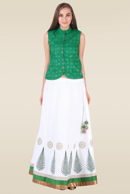 9rasa White Printed Lehenga Set 9rasa White Printed Lehenga Set