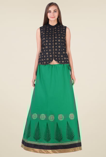 9rasa Green Printed Lehenga Set 9rasa Green Printed Lehenga Set