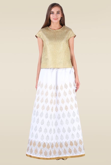 9rasa Off-White & Gold Printed Lehenga Set 9rasa Off-White & Gold Printed Lehenga Set