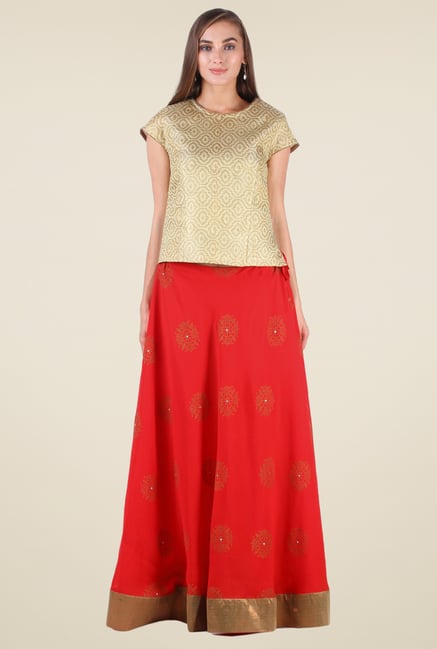 9rasa Gold & Red Printed Lehenga Set 9rasa Gold & Red Printed Lehenga Set