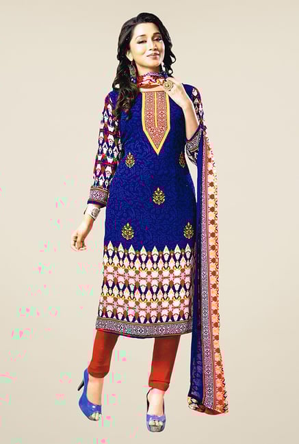 Salwar Studio Blue & Red Printed Dress Material Salwar Studio Blue & Red Printed Dress Material