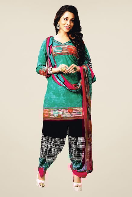 Salwar Studio Teal & Black Printed Dress Material Salwar Studio Teal & Black Printed Dress Material