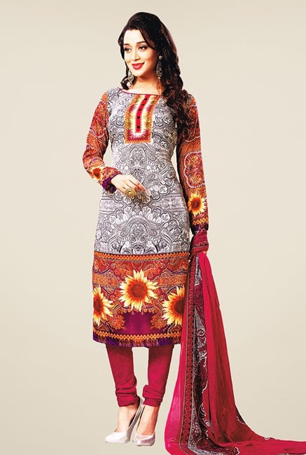Salwar Studio Off White & Pink Printed Dress Material Salwar Studio Off White & Pink Printed Dress Material