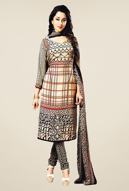 Salwar Studio Beige & Black Geometric Print Dress Material Salwar Studio Beige & Black Geometric Print Dress Material
