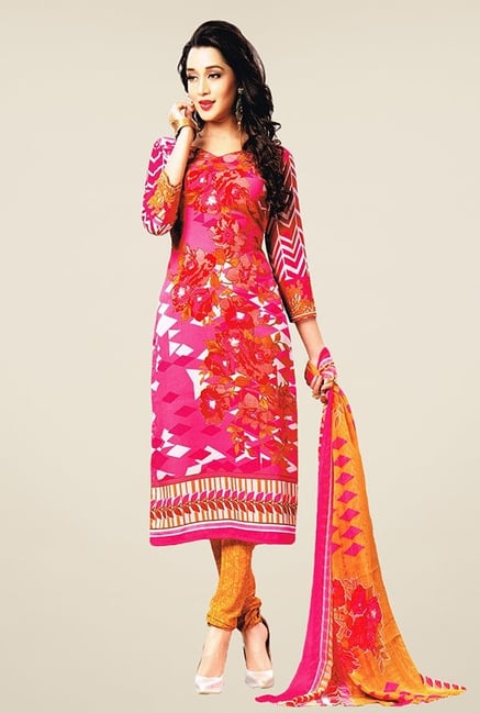 Salwar Studio Pink & Orange Printed Dress Material Salwar Studio Pink & Orange Printed Dress Material