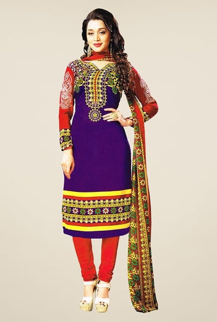 Salwar Studio Violet & Red Printed Dress Material Salwar Studio Violet & Red Printed Dress Material