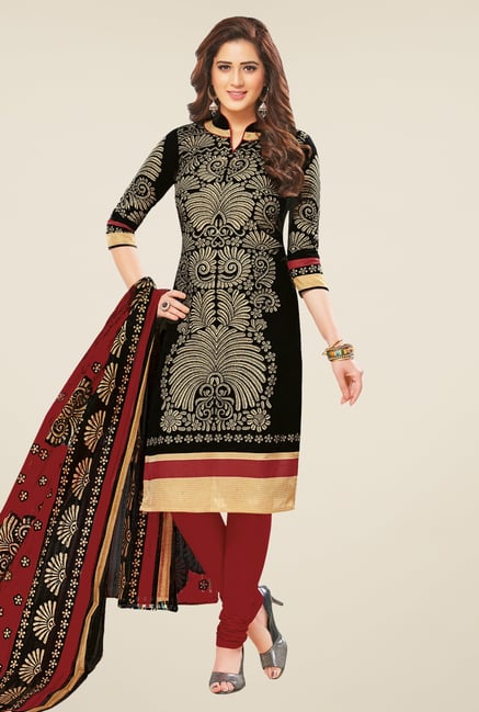 Salwar Studio Black & Maroon Printed Dress Material Salwar Studio Black & Maroon Printed Dress Material