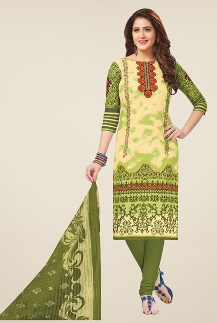 Salwar Studio Beige & Olive Printed Dress Material Salwar Studio Beige & Olive Printed Dress Material