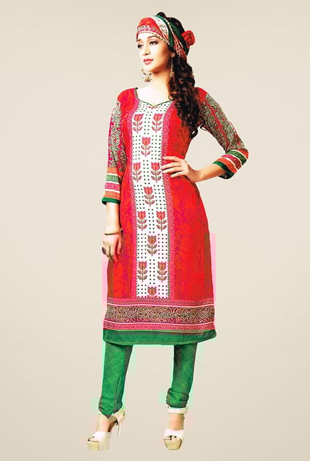 Salwar Studio Red & Green Printed Dress Material Salwar Studio Red & Green Printed Dress Material