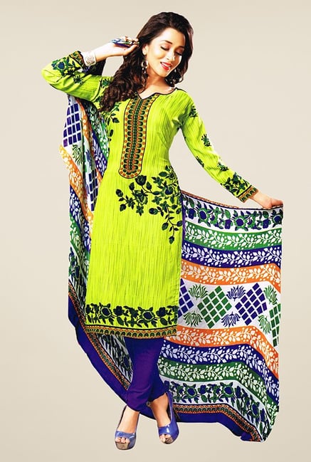 Salwar Studio Lime & Purple Floral Print Dress Material Salwar Studio Lime & Purple Floral Print Dress Material