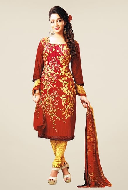 Salwar Studio Red & Beige Printed Dress Material Salwar Studio Red & Beige Printed Dress Material